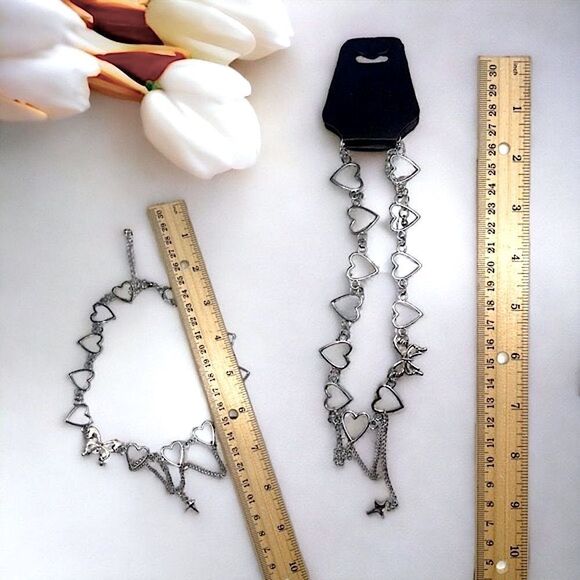 Silver Heart & Butterfly / Cross Dangle Necklace l New - Picture 4 of 11